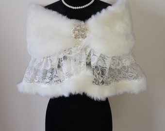 Faux Fur Wedding Bridal Shawl Jacket Wrap Jacket Lace Fake Fur Wraps Shawls Bolero Girl Clothes Tops bride wrap wedding shrug