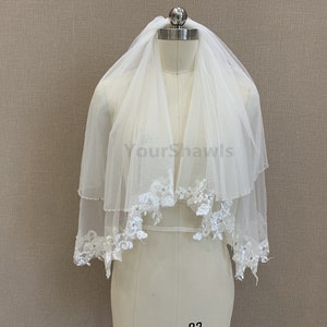 Schöner Brautspitze Schleier, Abgeschnittener Weißer und Elfenbein Perlen Schleier, Romantische Hochzeit Kristall Schleier, Braut Tiara, Zwei Schichten Tüll Schleier