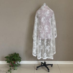 New White Lace Veil, Beautiful Bridal Single Layer Lace Veil,Vintage Cathedral Wedding Lace Veil,Ivory/Black Printed Lace Veil
