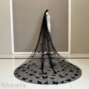 Black Butterfly Veil Romantic Wedding One Layer Butterfly Trimmed Veil Cathedral Ivory White Butterfly Veil Bridal Wedding Tulle Veils