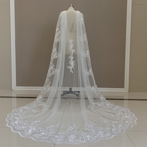 Cathedral Lace Bridal Shawl Veil White/Ivory Wedding Sequins Lace Shawl Wedding Accessories Elegant Bridal Lace Appliques Cape