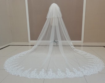 Spitze Kathedrale Brautschleier Weiß Oder Elfenbein Brautschleier Hochzeit Spitze Blusher Zwei-Schicht-Schleier Tüll
