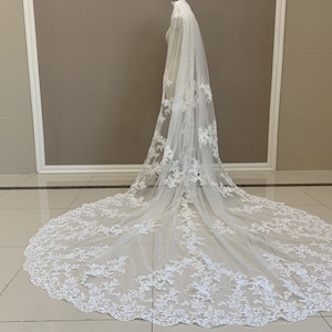 Lace Cathedral Bridal Veil Gorgeous Wedding Lace Applique Veil White/Ivory One Layer Veil with Comb Bridal Lace Veils