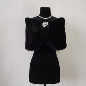 Chal de novia para boda, chal negro de piel sintética, chal con hombros descubiertos, accesorios de novia, chal de fiesta de boda para otoño e invierno