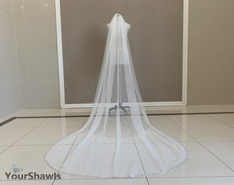 Fashion Wedding Single Layer Sequin Veil, Cathedral White/Ivory Sequin Edge Bridal Veil, Champagne Sequin Veil