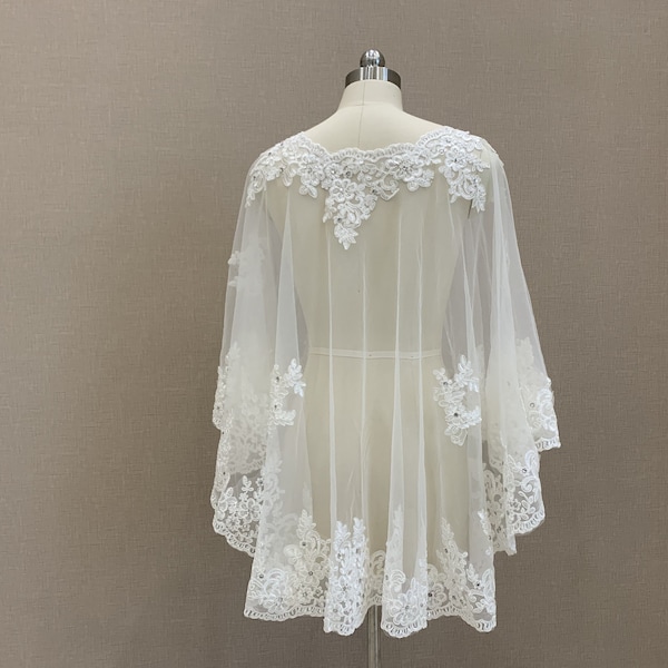 Elegant Bridal Ivory/White Lace Jacket Bolero Crystal Cape Women Applique Shrug Shawls Lace Edge Diamond Luxury Bridesmaid Bridal Shawl