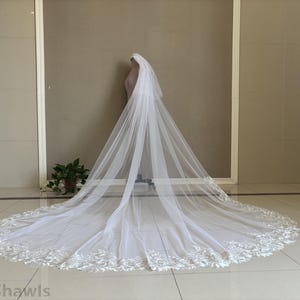 Double Layer Ivory Lace Bridal Veil Cathedral Lace Wedding Veil, White Tulle Bridal Blush Veil