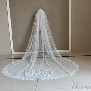 Voile de mariage cathédrale de luxe Applique de dentelle simple couche Voile de mariée Applique de dentelle Voiles de mariage Tulle blanc ou voile de mariage ivoire