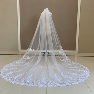 Cathedral Wedding Sequin Lace Veil Single Layer Bridal Veil White or Ivory Sequin Lace Veil Cathedral Length Wedding Veil