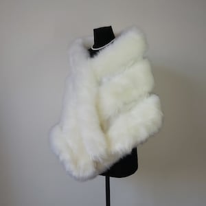 Vintage Wedding Shawl White Ivory Faux Fox Fur Shawl bridal Women Wrap Stole Poncho Bride Cape Shrug Bolero