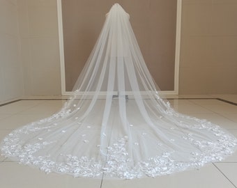 Hochzeit Schleier Braut Eine Schicht Weiß oder Elfenbein Spitze Schleier Kathedrale Länge Spitze Applikation Schleier Hochzeit Accessoires