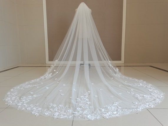 Wedding Veil Bride One Layer White Or Ivory Lace Veil Cathedral Length Lace Applique Veil Wedding Accessories