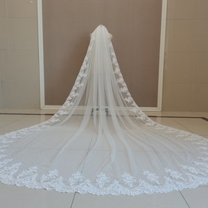 Lace Applique Cathedral Bridal Veil White Or Ivory Wedding Veil One Layer With Comb Bridal Lace Veil