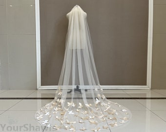 Wedding Veil Cathedral Length Butterfly Flower Bridal Veil  White Ivory Champagne One Layer Butterfly Veils With Comb