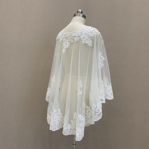 Elegant Bridal Ivory/White Lace Jacket Bolero Crystal Cape Women Applique Shrug Shawls Lace Edge Diamond Luxury Bridesmaid Bridal Shawl image 3
