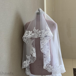 Mantilla Veil 1 Layer Ivory Wedding Veil Cathedral Length Lace Bridal Veil Wedding Drape Veil No Comb