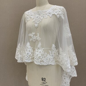 Elegant Bridal Ivory/White Lace Jacket Bolero Crystal Cape Women Applique Shrug Shawls Lace Edge Diamond Luxury Bridesmaid Bridal Shawl image 5