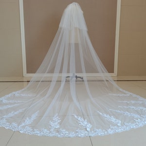 Cathedral Lace Applique Wedding Veil Two Tier Blusher Wedding Veil Lace Applique Bridal Veil Ivory Tulle Or White Wedding Veil