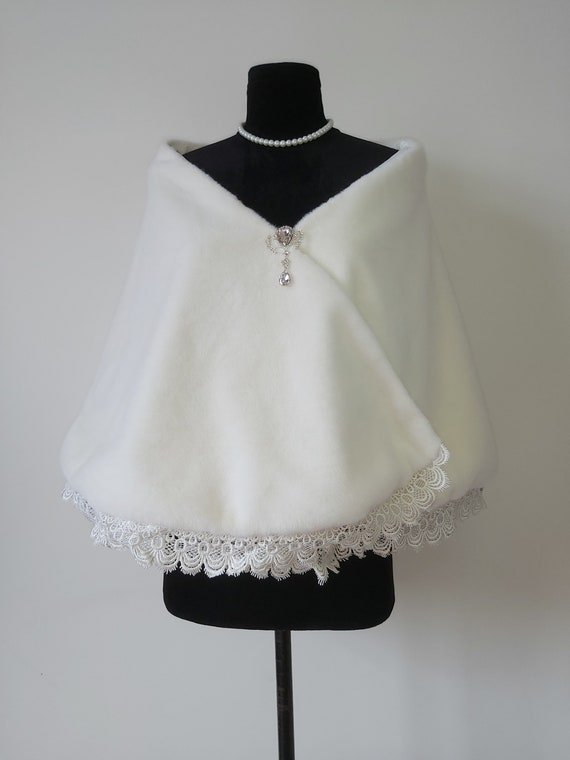 Faux Fur Wedding Wrap Bridal Shawl Winter Women Shawls Cape Jacket Wraps Party Shrug Wedding Cover Up Lace Shawl Bride Shawl