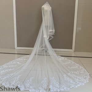 Gorgeous Cathedral Wedding Sequin Lace Veil Single Lace Drape Veil Elegant Bridal White or Ivory Bridal Sequin Lace Veil Combless Veil