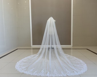 Veil,Cathedral Veil,Weddin Sequins Lace Veil,Single Layer Lace Veil,White Veil，Bridal Lace Veil,Ivory Lace Veil,One Tier Veil