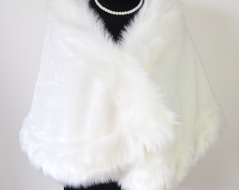 Chal de novia de piel sintética color marfil o blanco para boda, chaqueta, capa, chal de invierno para fiesta, boda, chal, bolero para mujer
