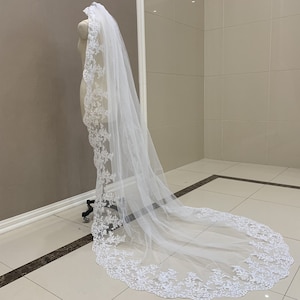 Lace Cathedral Wedding Veil with Comb Single Layer Lace Edge Long Veil White/Ivory Lace Bridal Veil Wedding Accessories