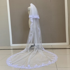 Kathedrale Zwei-Schicht-Spitze Brautschleier, Weiß / Elfenbein Braut Spitzenschleier, Frauen Hochzeit Blumen Spitze
