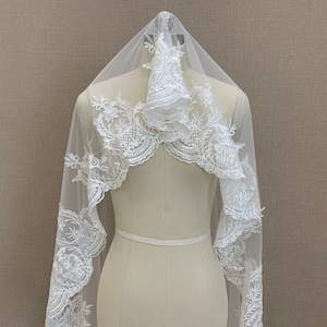 Cathedral Bridal Lace Veil Single Layer White/Ivory Lace Wedding Veil Elegant Bride Lace Veil One Tier Tulle Veil
