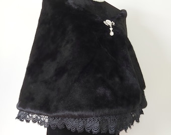 Black Faux Fur Wedding Shawl Wrap Collar Scarf Winter Ladies Shoulders Warm Shrug Cape Bridal Shoulder Wrap Coat