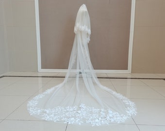 Gorgeous Cathedral Wedding Lace Veil Two Layer Lace Applique Bridal Veil Ivory/White Applique Lace Wedding Veil