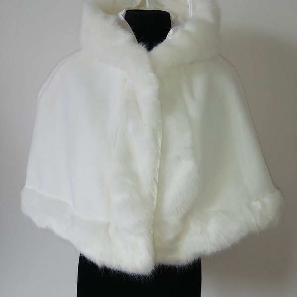 Ivory Faux Fur Shawl Black Wedding Cape Jacket Plush Shawls Party Shrug Winter Women Wrap Jacket Hooded Shawl