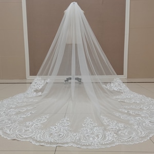 Lace Cathedral Wedding Veil One Layer Elegant Bridal Lace Veil White or Ivory Bridal Wedding Veil
