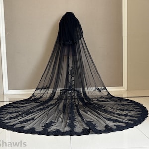 Wedding Lace Applique Veil, Luxury Cathedral Two Layer Black Lace Veil, White Ivory Lace Applique Bridal Veil, Wedding Accessories