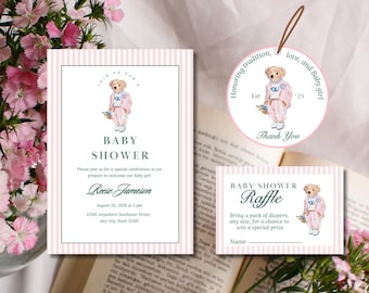 Polo Lauren inspired custom Bear Baby Shower Invitation Set