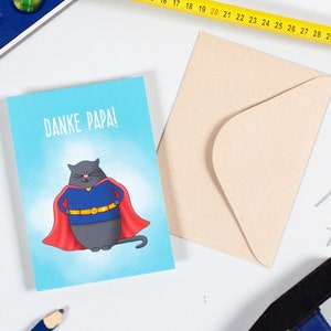 Karte zum Vatertag - DANKE PAPA - Katze als Superdad - A6