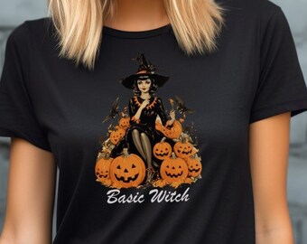 Camisa básica de bruja, brujas, camisa de Halloween, camisa de otoño, camisa divertida, camisa de otoño, camisa de bruja, Halloween vintage, bruja vintage, Halloween divertido
