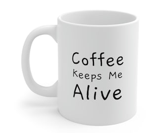 Coffee Keeps Me Alive Coffee Mug, Cute Hipster Skeleton Drinking Coffee Mug, Halloween Coffee Mug, Funny Saying Coffee Mug