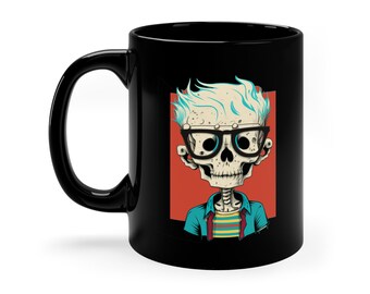 Nerdy Skeleton Pop Art Design Coffee Mug, Hipster Halloween Coffee Mug, Pop Art Mug, Skeleton Mug, Pop Art Skeleton Coffee Mug