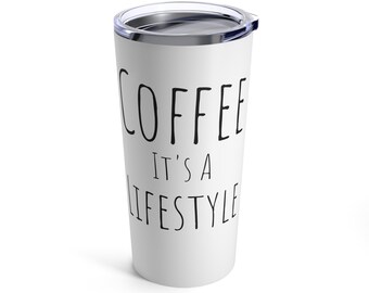 Coffee It's a Lifestyle Coffee Tumbler, hipster ghost drinking coffee, funny ghost mustache Tumbler, hipster halloween Hot Cold Tumbler