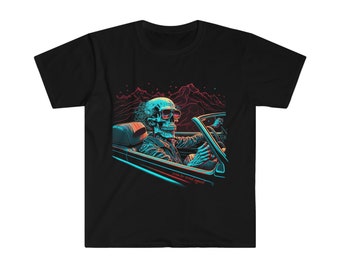 Retro Road Trip Skeleton Driving Convertible, Skeleton Driving Car Tee, Creepy Road Trip Shirt, Halloween Shirt, Shirt for Car Fans