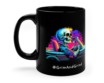 Get In Loser Retro Style Coffee Mug, Skeleton Driving Car Retro Mug, Retro Coffee Mug, Summer Skeleton Coffee Mug
