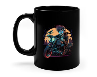 Skeleton Riding Motorcycle Retro Coffee Mug, Retro Style Cup, Coffee for Bikers, Motorcycle Coffee Cup,  Gift for Bikers, Halloween Mug