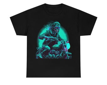 Skeleton on Motorcycle T-Shirt, Retro Road Trip Motorcycle Tee, Shirts for Bikers, Motorcycle Shirt, 80s Retro Shirt, Halloween Motorcycle T