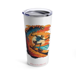 Surf Sun Endless Fun Coffee Tumbler, Skeleton Surfing Cup, Surf Sunset Beach, , Gift for Surfer, Surf Gifts,Surf Hot Cold Tumbler