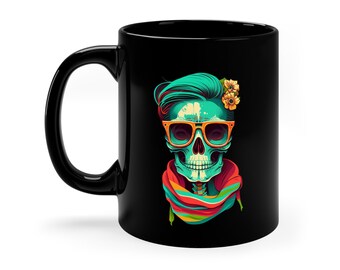 Female Skeleton Pop Art Design Coffee Mug, Hipster Halloween Coffee Mug, Pop Art Mug, Skeleton Coffee Mug, Pop Art Skeleton Mug