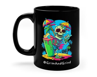 Summer Time Skeleton Drinking on The Beach Coffee Mug, Drinking on the Beach Coffee Cup, Party on the Beach Coffee Mug, Summer Gift