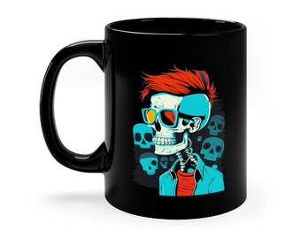 Stylish Hipster Skeleton Pop Art Design Coffee Mug Halloween Coffee Mug, Pop Art Mug, Skeleton Mug, Pop Art Skeleton Coffee Mug