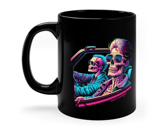 80s Retro Road Trip Skeleton Driving Convertible Coffee Mug, Gifts for Car Lovers, Halloween Coffee Mug, Creepy Road Trip Coffee Cup