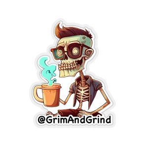 Anxious Coffee Skeleton Sticker | Nervous Caffeine Bones Kiss-Cut Sticker